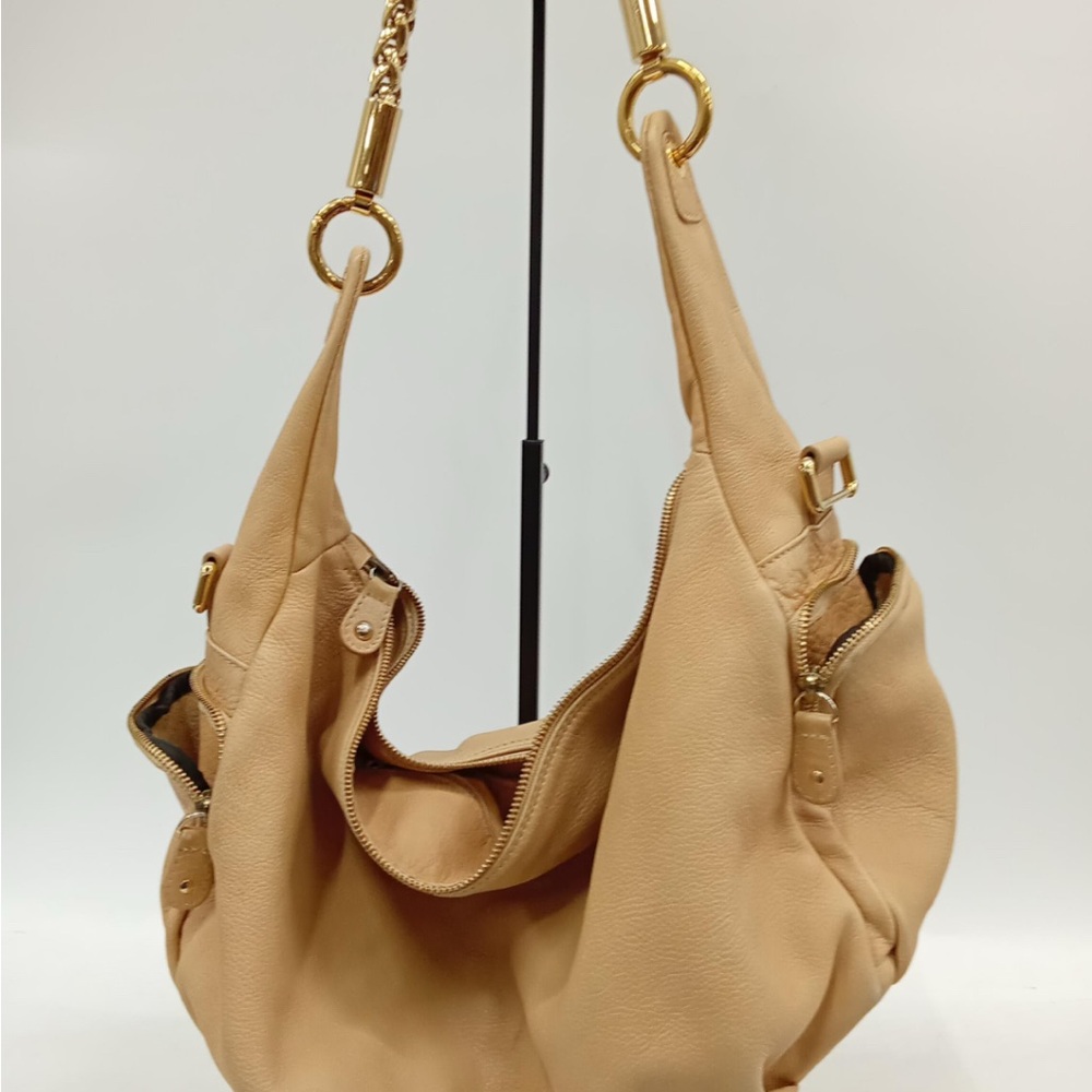 Furla Beige Leather Hobo with Gold Chain Hardware